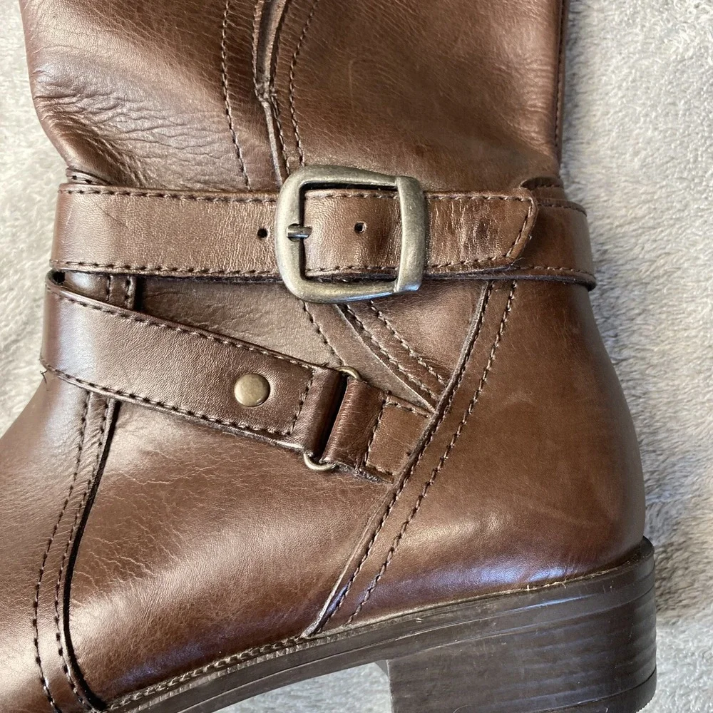 Bussola Style Boots Womens 40 Brown Leather‎ Tall Buckle Zip Riding Winter Boot